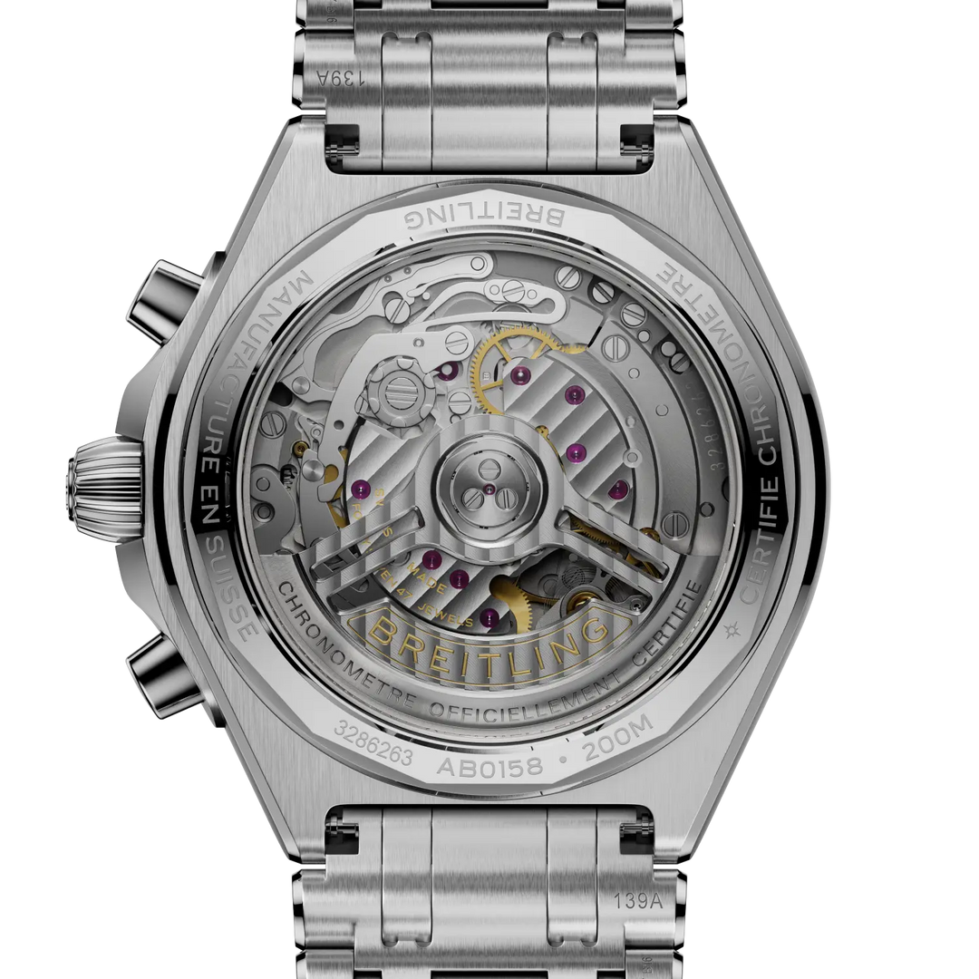 Breitling Chronomat B01 Chronograph 42 AB0158101C1A1 - bracciale e cassa acciaio - quadrante blu con cronografo e datario - fondello