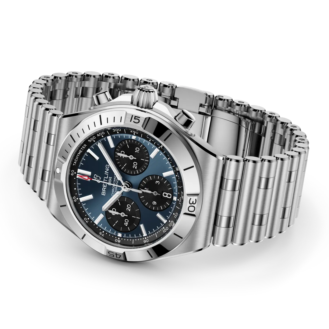 Breitling Chronomat B01 Chronograph 42 AB0158101C1A1 - bracciale e cassa acciaio - quadrante blu con cronografo e datario
