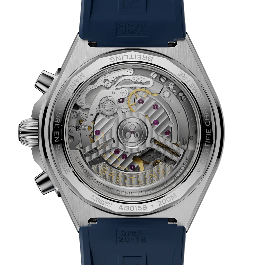 Breitling Chronomat B01 Chronograph 42 AB0158101C1S1 - cassa acciaio - cinturino caucciù blu - quadrante blu con cronografo e datario - fondello