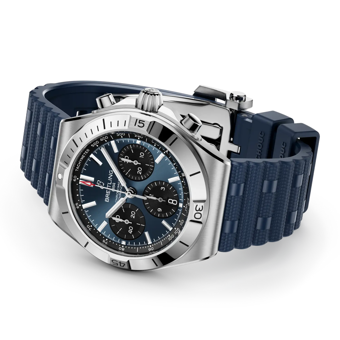 Breitling Chronomat B01 Chronograph 42 AB0158101C1S1 - cassa acciaio - cinturino caucciù blu - quadrante blu con cronografo e datario
