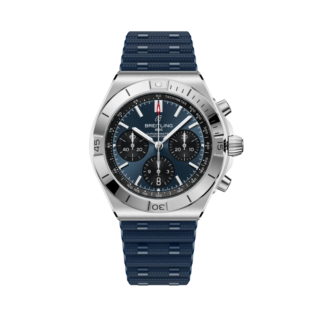 Breitling Chronomat B01 Chronograph 42 AB0158101C1S1 - cassa acciaio - cinturino caucciù blu - quadrante blu con cronografo e datario