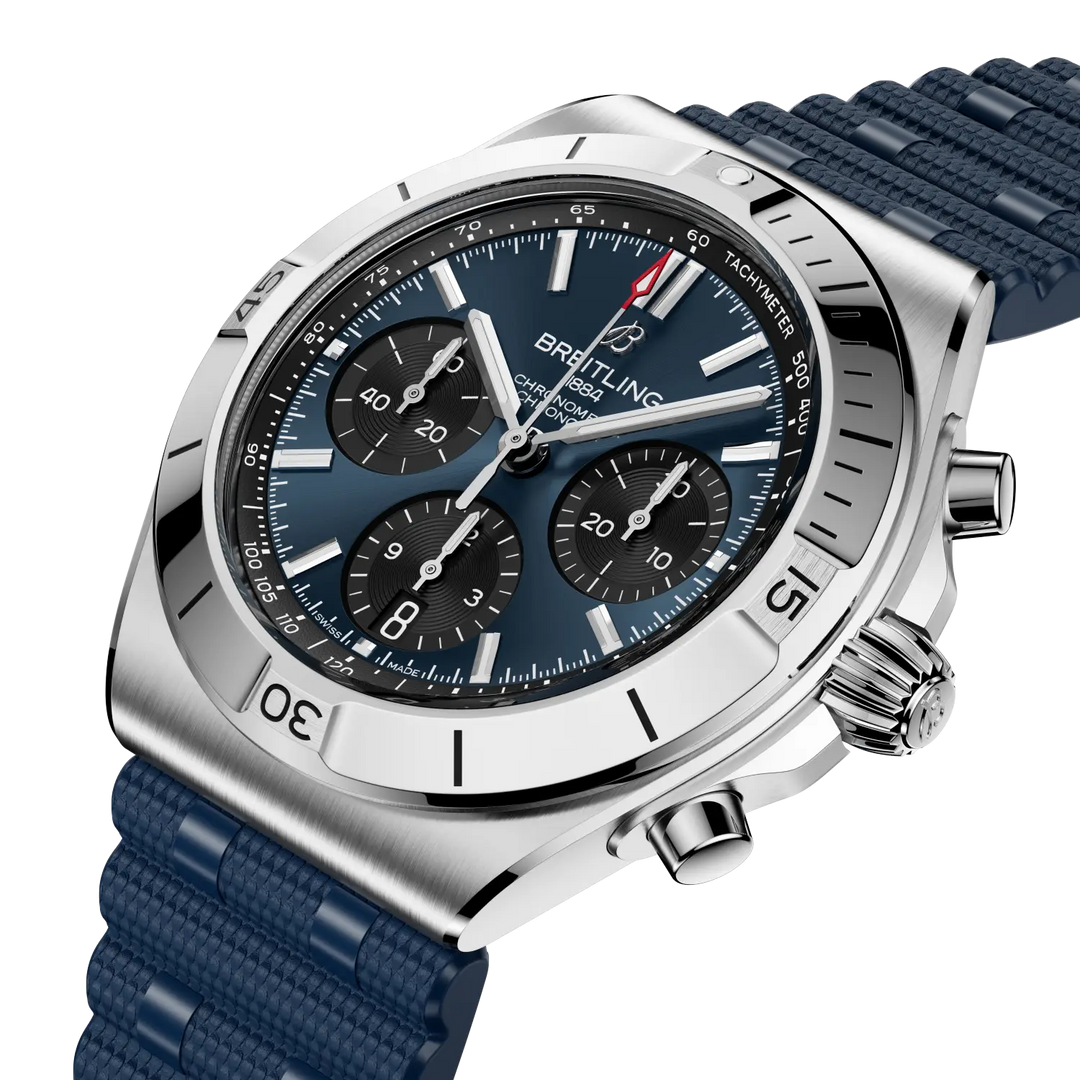 Breitling Chronomat B01 Chronograph 42 AB0158101C1S1 - cassa acciaio - cinturino caucciù blu - quadrante blu con cronografo e datario