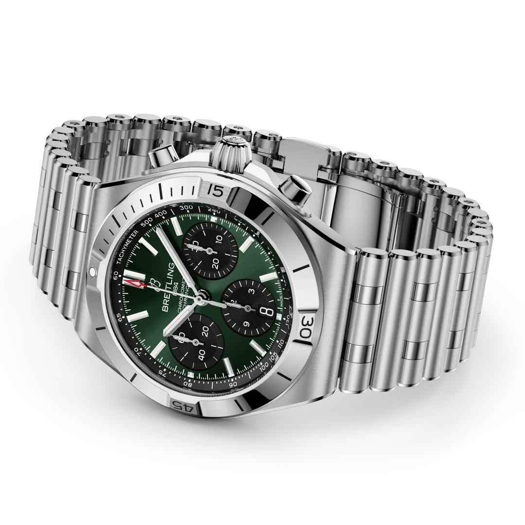 Breitling Chronomat B01 Chronograph 42 AB0158101L1A1 - bracciale e cassa acciaio - quadrante verde con cronografo e datario