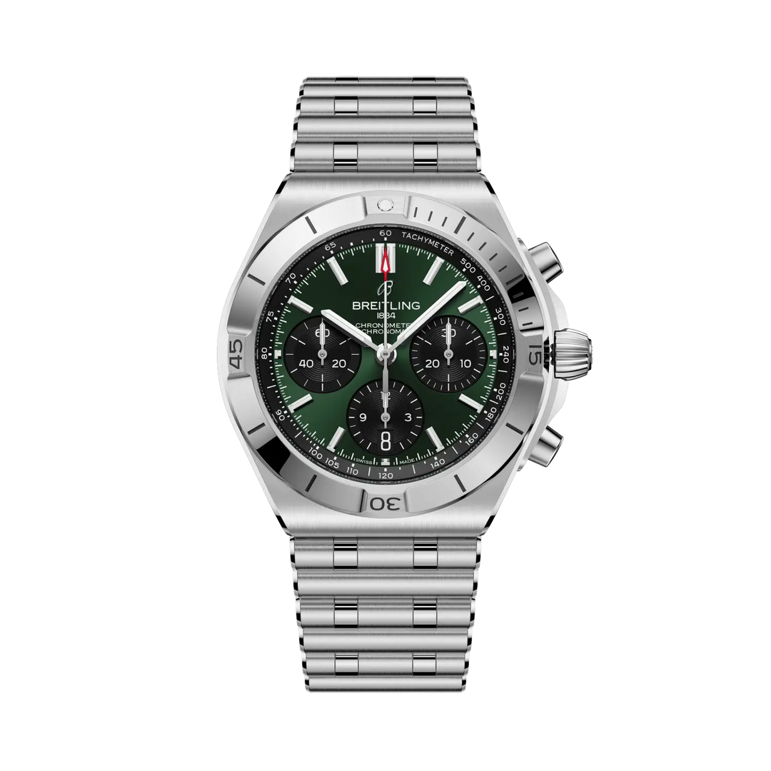 Breitling Chronomat B01 Chronograph 42 AB0158101L1A1 - bracciale e cassa acciaio - quadrante verde con cronografo e datario