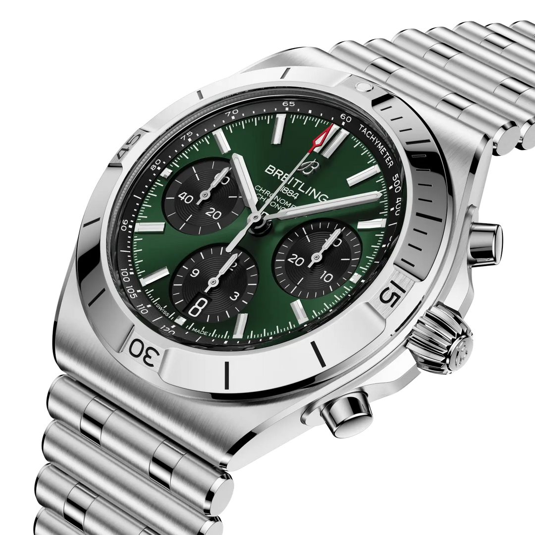 Breitling Chronomat B01 Chronograph 42 AB0158101L1A1 - bracciale e cassa acciaio - quadrante verde con cronografo e datario