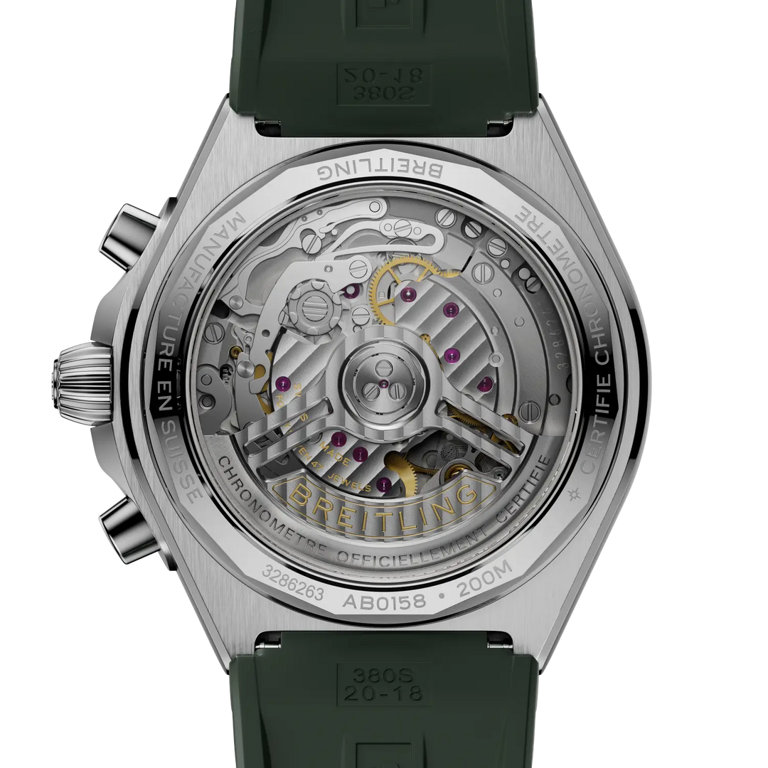 Breitling Chronomat B01 Chronograph 42 AB0158101L1S1 - cassa acciaio - cinturino caucciù verde scuro - quadrante verde scuro con cronografo e datario - fondello