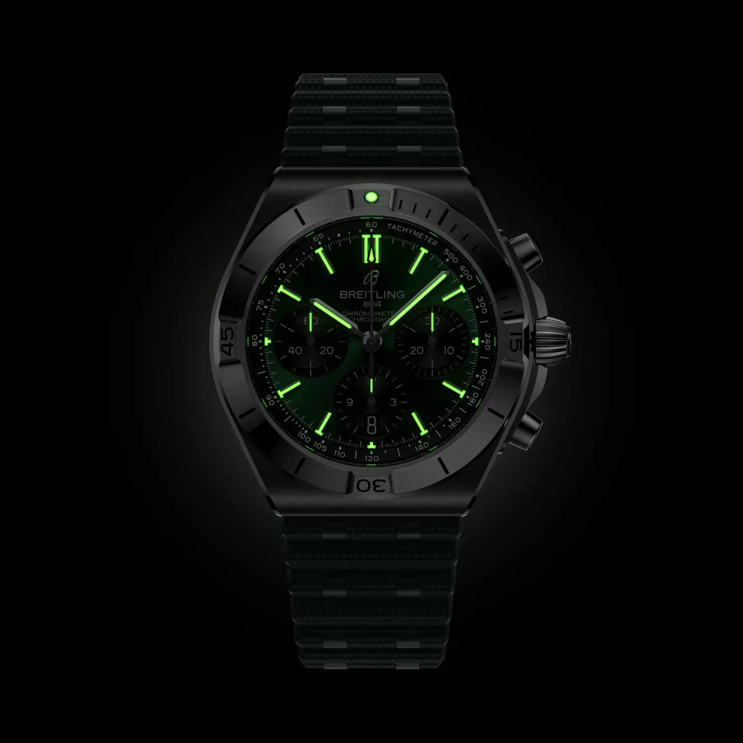 Breitling Chronomat B01 Chronograph 42 AB0158101L1S1 - cassa acciaio - cinturino caucciù verde scuro - quadrante verde scuro con cronografo e datario