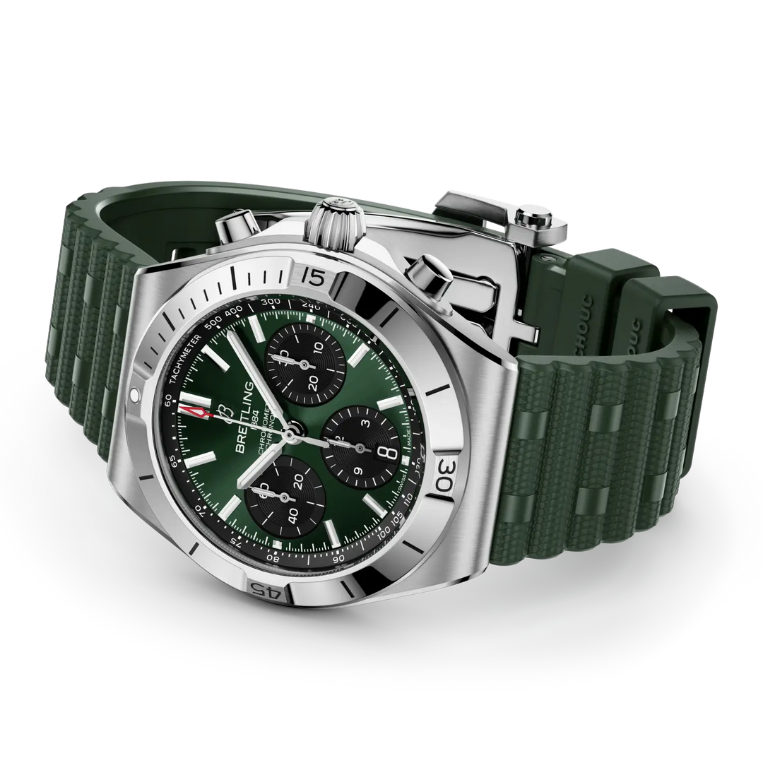 Breitling Chronomat B01 Chronograph 42 AB0158101L1S1 - cassa acciaio - cinturino caucciù verde scuro - quadrante verde scuro con cronografo e datario