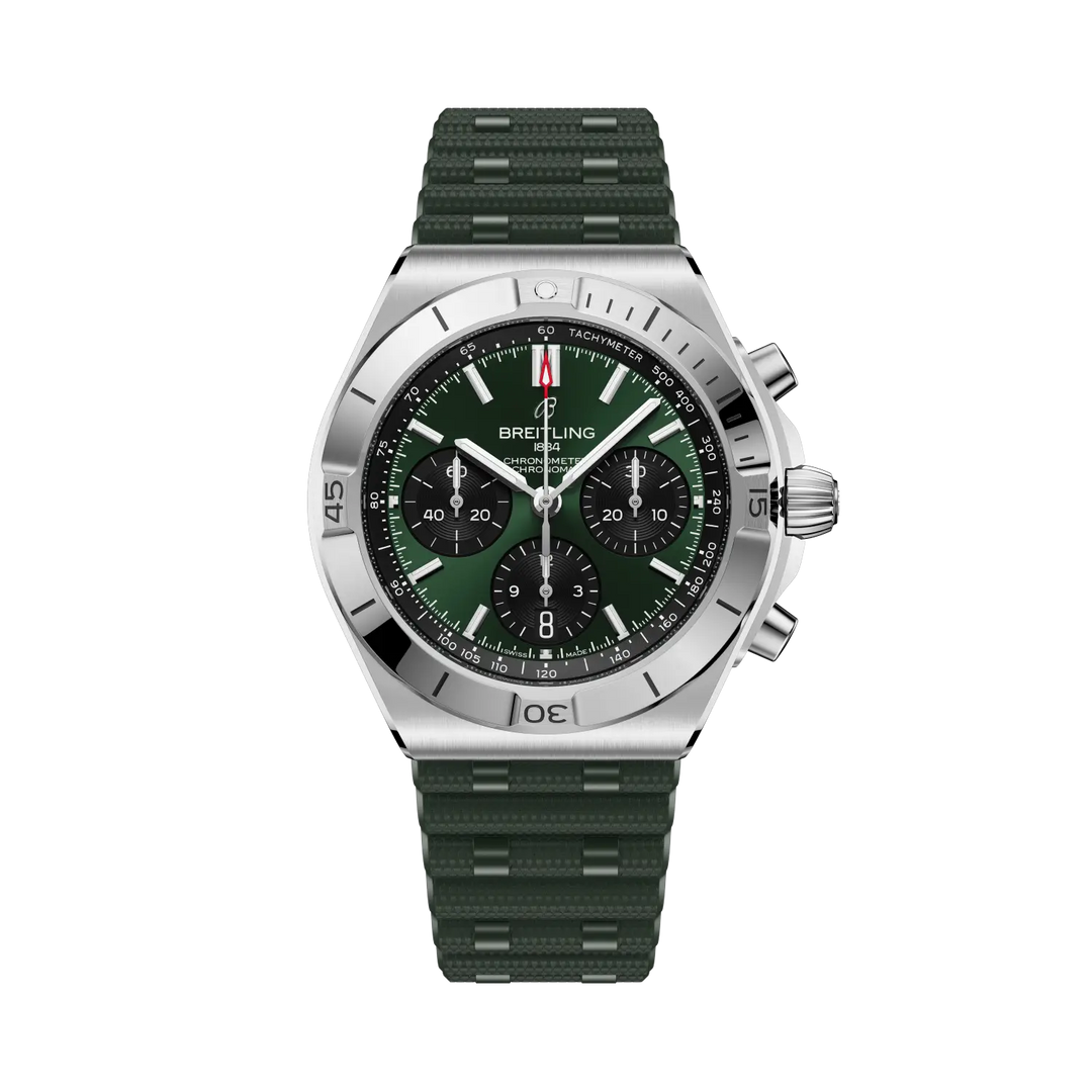 Breitling Chronomat B01 Chronograph 42 AB0158101L1S1 - cassa acciaio - cinturino caucciù verde scuro - quadrante verde scuro con cronografo e datario