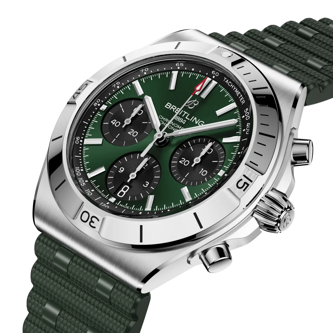 Breitling Chronomat B01 Chronograph 42 AB0158101L1S1 - cassa acciaio - cinturino caucciù verde scuro - quadrante verde scuro con cronografo e datario