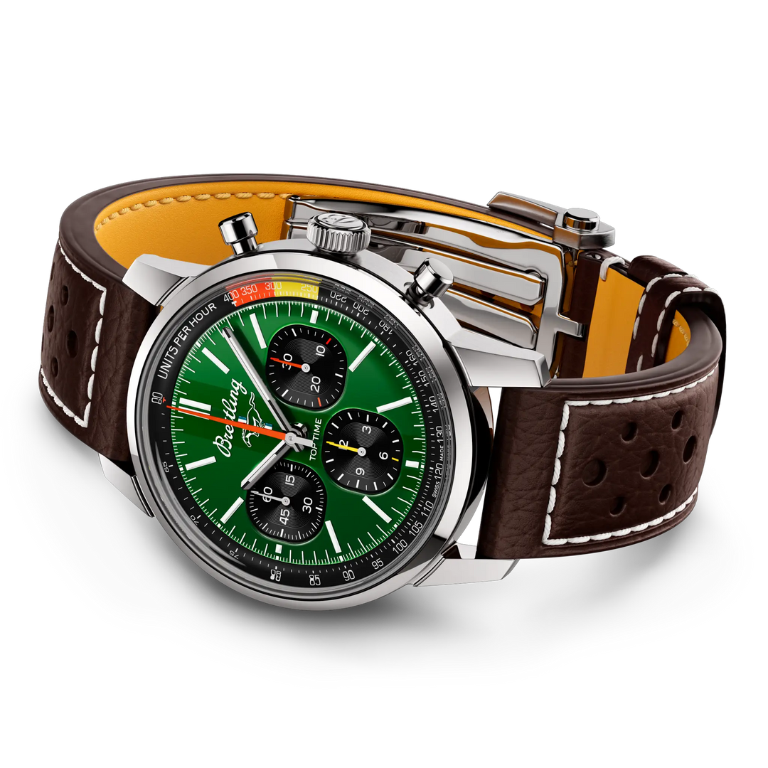 Breitling Top Time B01 Ford Mustang AB01762A1L1X1 - cassa acciaio - cinturino marrone in pelle - quadrante verde intenso