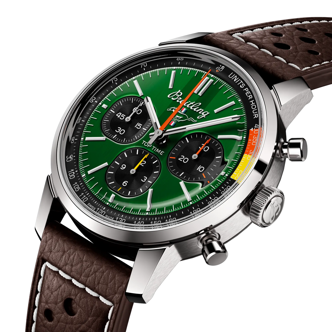 Breitling Top Time B01 Ford Mustang AB01762A1L1X1 - cassa acciaio - cinturino marrone in pelle - quadrante verde intenso