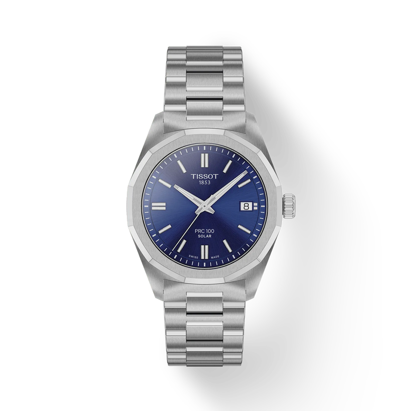 Tissot PRC 100 Solar 34mm T151.822.11.041.00 - bracciale e cassa acciaio - quadrante blu con datario