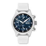 Load image into Gallery viewer, IWC Pilot’s Watch Chronograph 41 Le Petit Prince IW389410 - cinturino gomma bianca - cassa ceramica bianca - quadrante blu con cronografo e datario