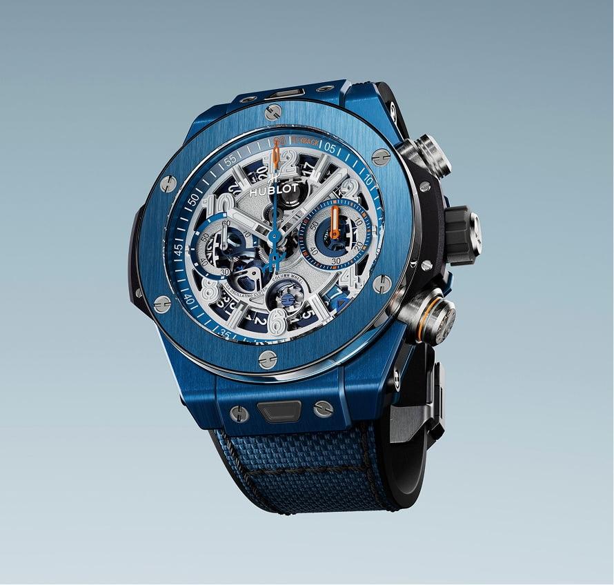 Hublot Big Bang Reloaded Blue Ceramic 421.EX.5129.NR.RLD - cassa ceramica blu - cinturino gomma e tessuto blu - quadrante scheletrato