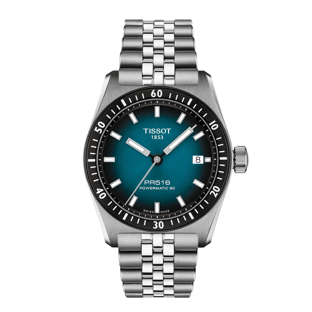 Tissot PR516 38mm T149.407.11.041.00 - bracciale e cassa acciaio - quadrante blu sfumato con datario