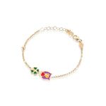 Load image into Gallery viewer, Bracciale in Oro Giallo Civetta e Quadrifoglio