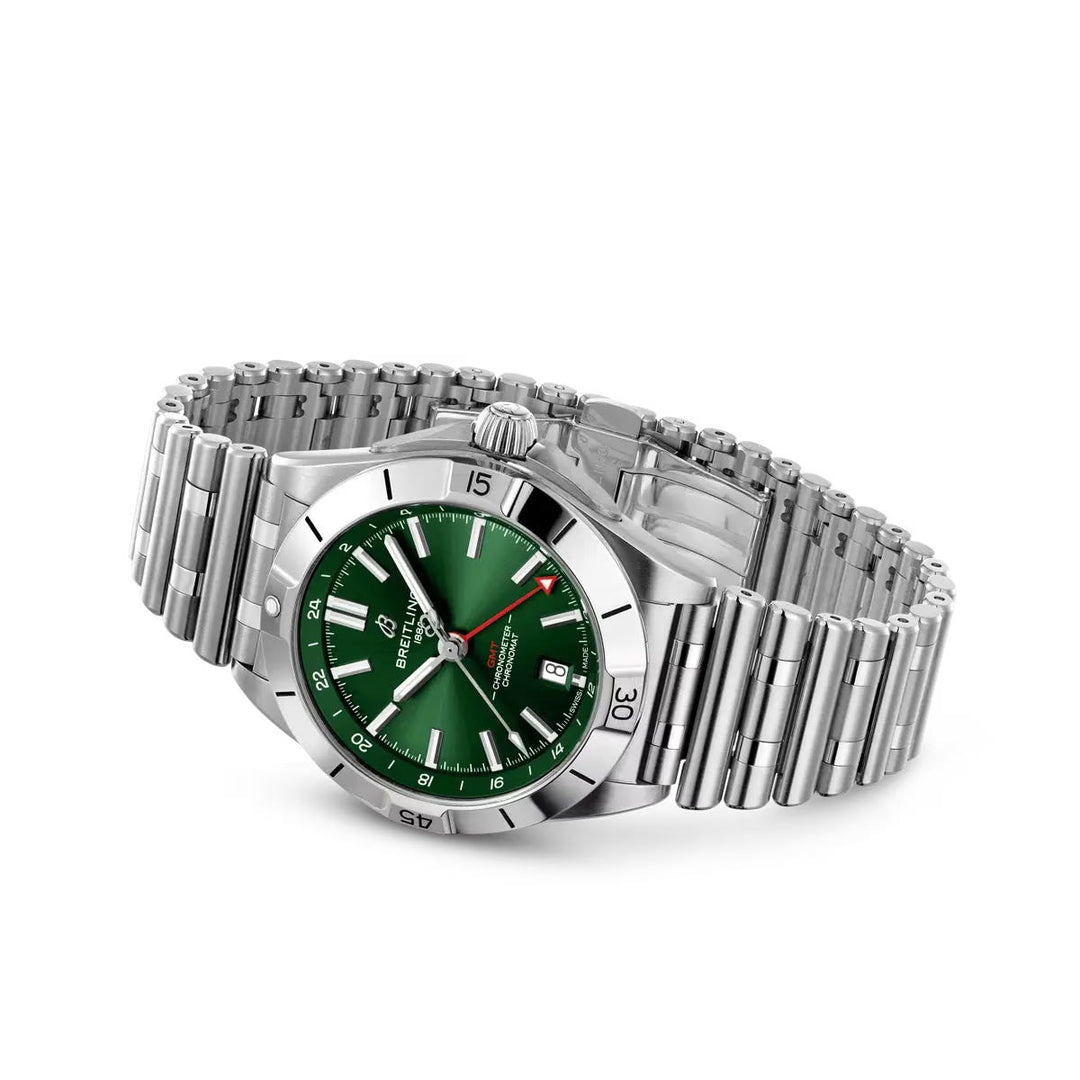 Breitling Chronomat Automatic GMT 40 A32398101L1A1 - bracciale e cassa acciaio - quadrante verde con GMT e datario