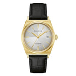 Load image into Gallery viewer, Bulova Frank Sinatra 97B243 - cassa acciaio dorato - cinturino pelle nero - quadrante grigio con datario