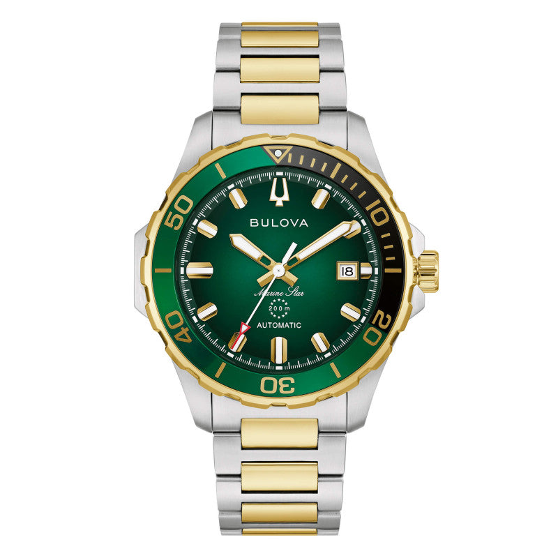 Bulova Marine star 200m 98B467 - bracciale acciaio e dorato - cassa acciaio - quadrante verde smeraldo con datario