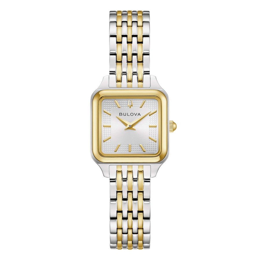Bulova Sutton square 98L330 - bracciale e cassa acciaio oro giallo - quadrante argento