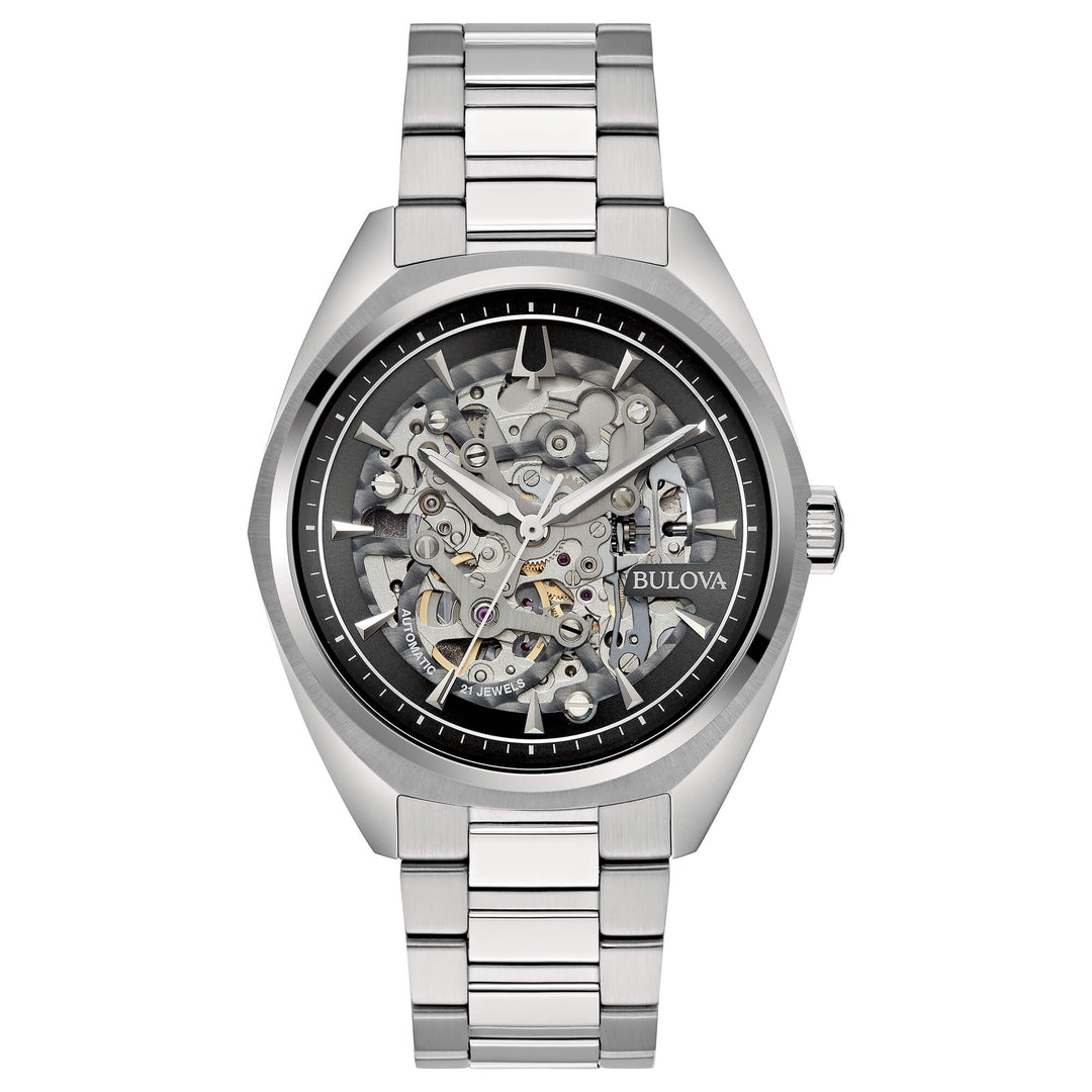 Bulova Surveyor Automatic Skeleton 96A293 - bracciale e cassa acciaio - quadrante nero con movimento a vista