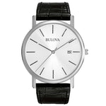 Load image into Gallery viewer, Bulova Classic Elegant 96B104 - cinturino pelle nera - cassa acciaio - quadrante argento con datario