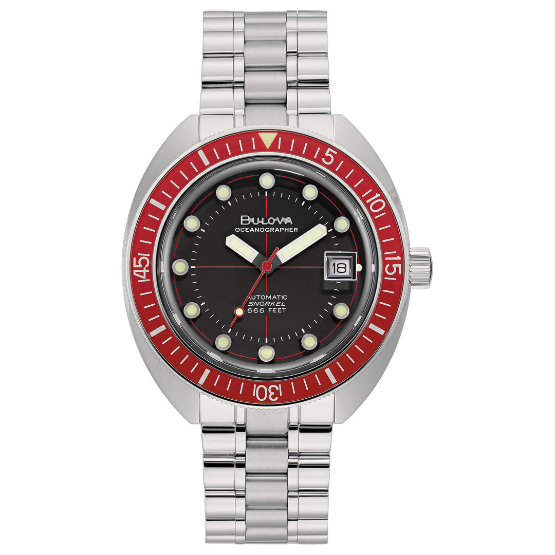 Bulova Oceanographer 41 mm 96B343 - bracciale e cassa acciaio - quadrante nero e ghiera rossa