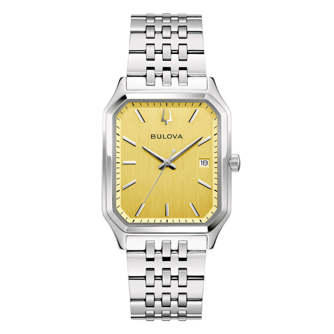 Bulova Tony Bennett 96B471 - bracciale e cassa acciaio - quadrante giallo con datario