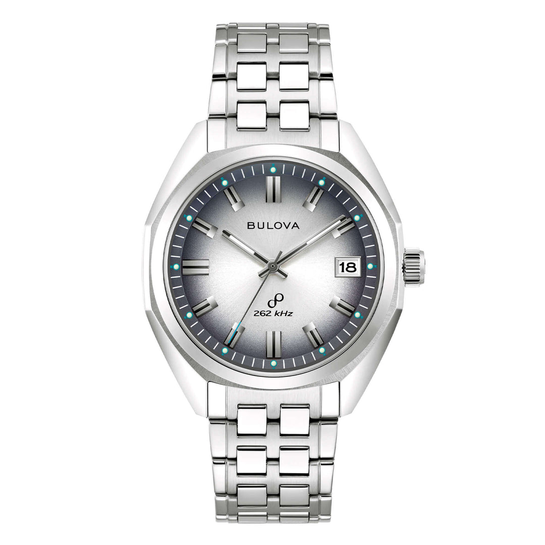 Bulova Jet Star 96B472 - bracciale e cassa acciaio - quadrante argento/blu con datario