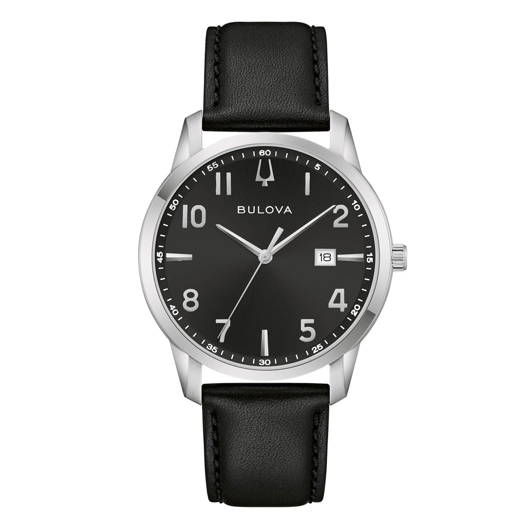 Bulova Sutton Classic 96B473 - cinturino pelle nero - cassa acciaio - quadrante nero con datario