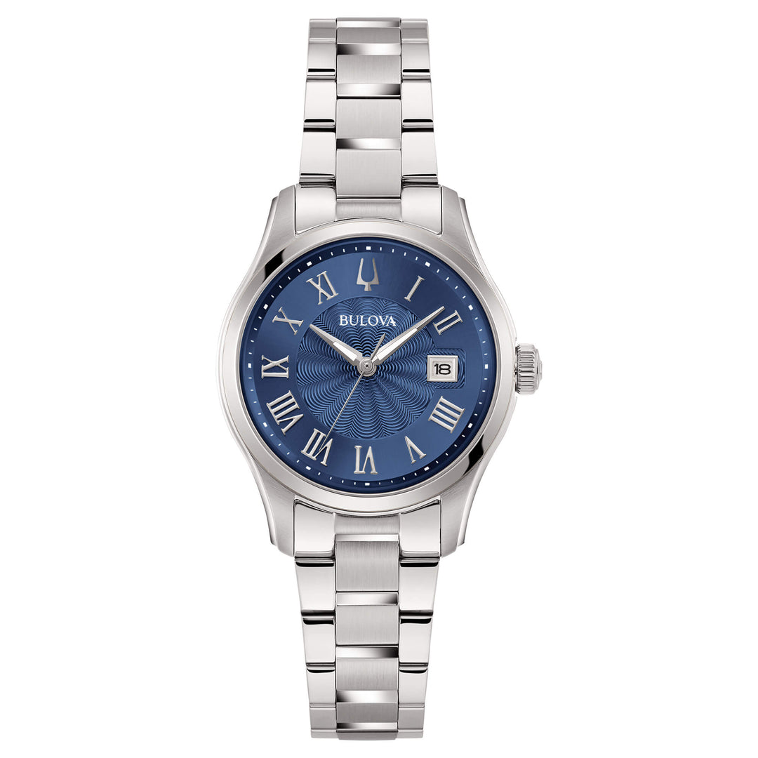 Bulova Wilton Lady 96M163 - bracciale e cassa acciaio - quadrante blu con datario e indici argento