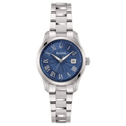 Bulova Wilton Lady 96M163 - bracciale e cassa acciaio - quadrante blu con datario e indici argento