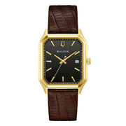 Bulova Tony Bennett 97B235 - cinturino pelle marrone - cassa acciaio  placcato oro giallo - quadrante nero con datario