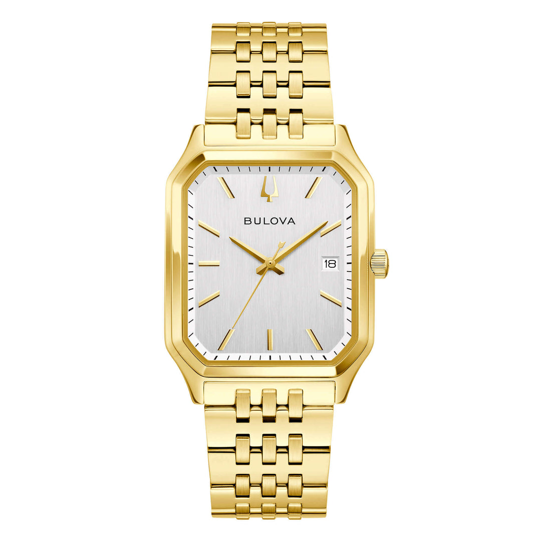 Bulova Tony Bennett 97B236 - bracciale e cassa acciaio placcato oro giallo - quadrante argento con datario