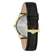 Bulova Sutton Classic 97B238 - cassa placcata oro - cinturino pelle nero - quadrante argento con datario e indici dorati - fondello