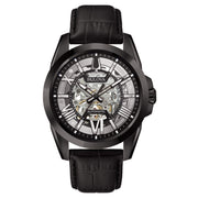 Bulova Sutton Skeleton 98A304 - cinturino pelle nero - cassa acciaio nero - quadrante grigio con movimento a vista