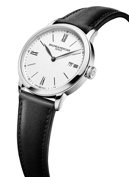 Baume & Mercier Classima 10884 - Ferrari Luca Gioielli - cassa acciaio - cinturino pelle nero - quadrante bianco argentato con datario