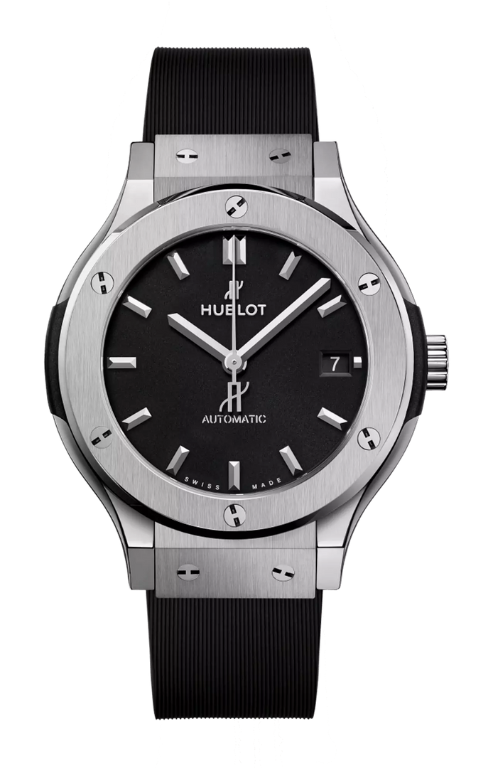 Hublot Classic Fusion Titanium 38mm 565.NX.1470.RX - cinturino caucciù nero - cassa titanio - quadrante nero con datario