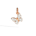 Load image into Gallery viewer, Ciondolo farfalla in oro rosa 9K con 17 diamanti bianchi, dettaglio brillantezza e design delicato.
