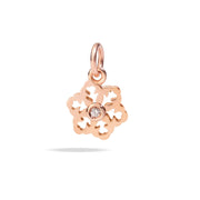 Ciondolo fiocco di neve in oro rosa 9K con diamante bianco, dettaglio scintillante e design geometrico.