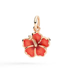 Load image into Gallery viewer, Ciondolo fiore ibisco in oro rosa 9K con smalto perlato sfumato dal fucsia all&#39;arancio.

