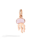 Load image into Gallery viewer, Ciondolo medusa in oro rosa 9K con smalto lilla perlato, dettaglio luminoso e design fluido.
