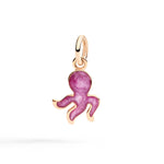 Load image into Gallery viewer, Ciondolo polpo in oro rosa 9K con smalto viola madreperla, dettaglio tentacoli e brillantezza.
