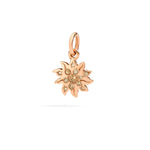 Load image into Gallery viewer, Ciondolo sole in oro rosa 9K con 12 diamanti brown, dettaglio luminoso e design raggi di sole.
