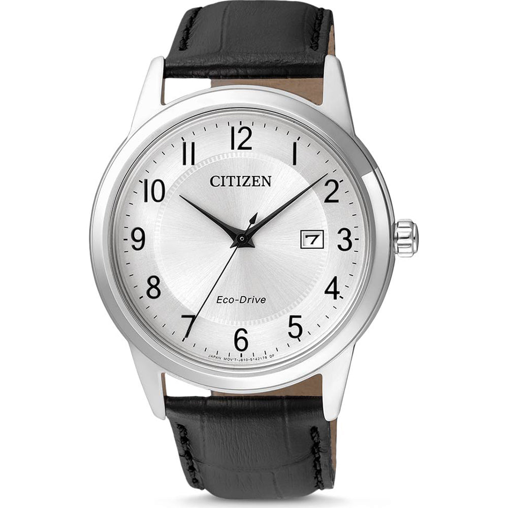 Citizen Elegance AW1231-07A - cinturino pelle nero - cassa acciaio - quadrante argento con datario