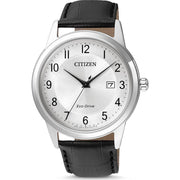 Citizen Elegance AW1231-07A - cinturino pelle nero - cassa acciaio - quadrante argento con datario