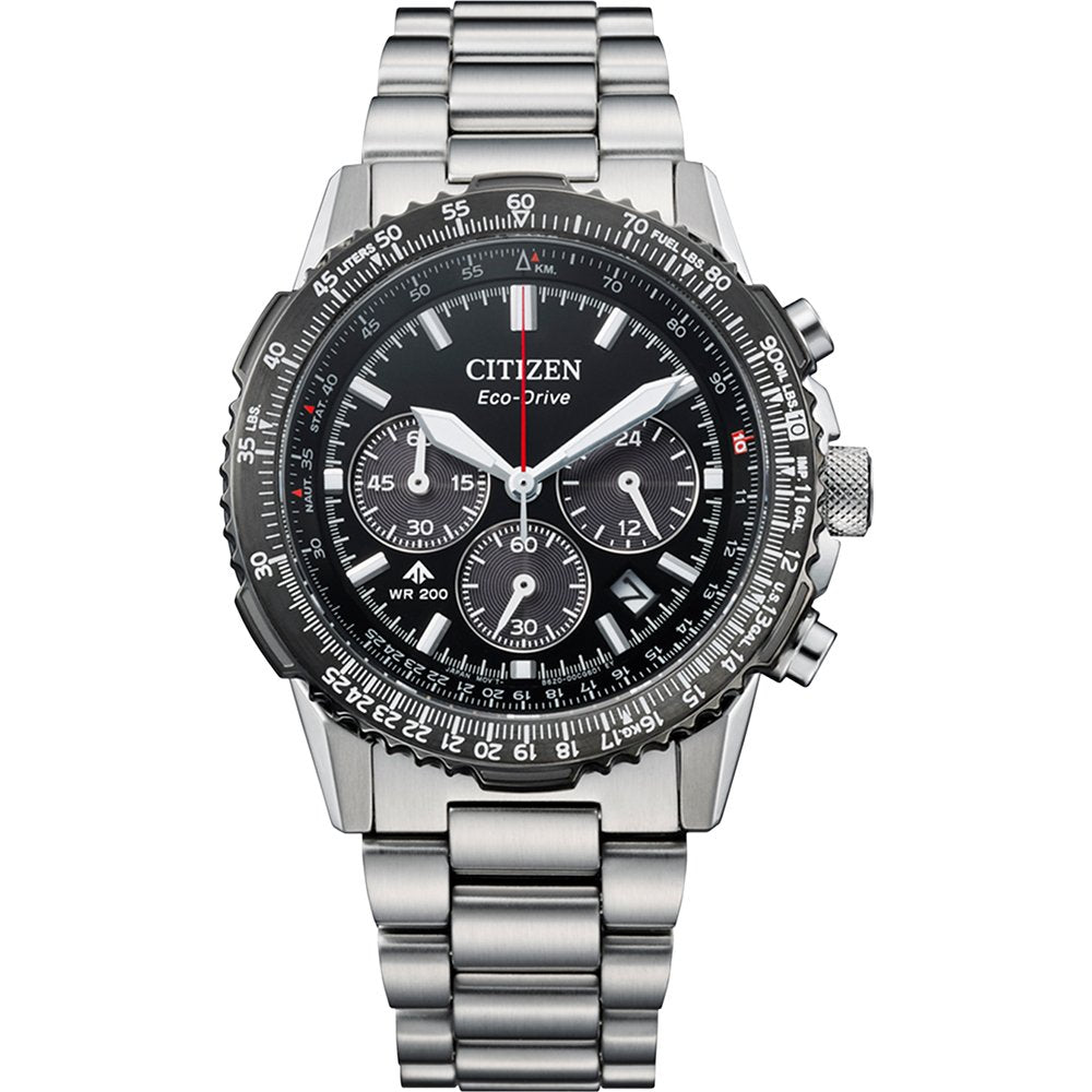 Citizen Promaster Sky Navihawk CA4664-60E - bracciale e cassa acciaio - quadrante nero con datario e cronografo