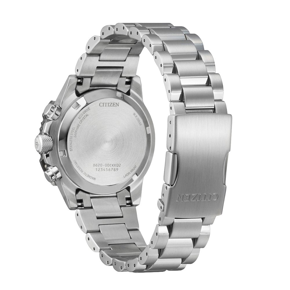 Citizen Promaster Sky Navihawk CA4664-60E - bracciale e cassa acciaio - quadrante nero con datario e cronografo - fondello