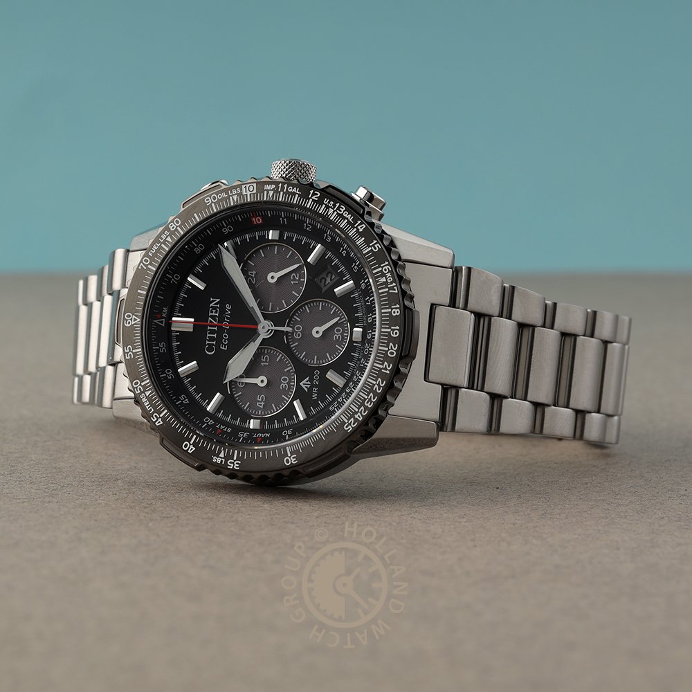 Citizen Promaster Sky Navihawk CA4664-60E - bracciale e cassa acciaio - quadrante nero con datario e cronografo